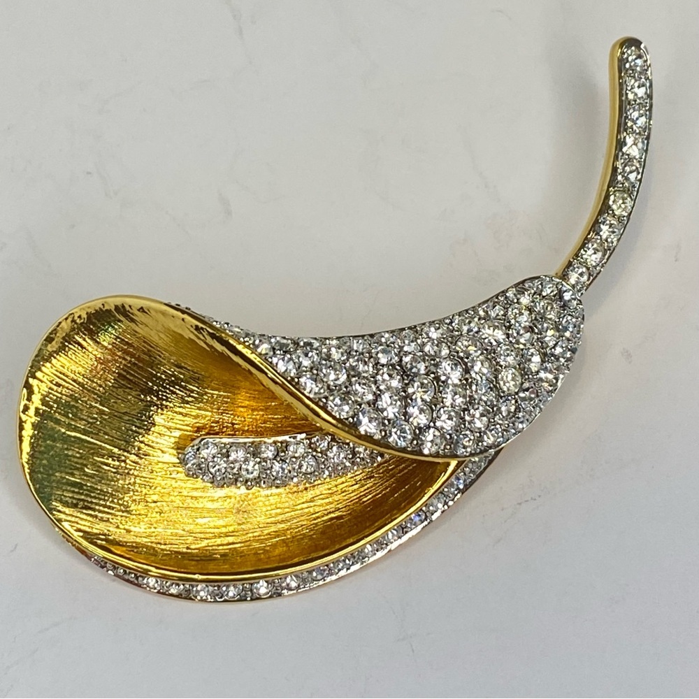 Nolan Miller Brooch Mark Zunino Calla Lily Rhinestone Gold Tone